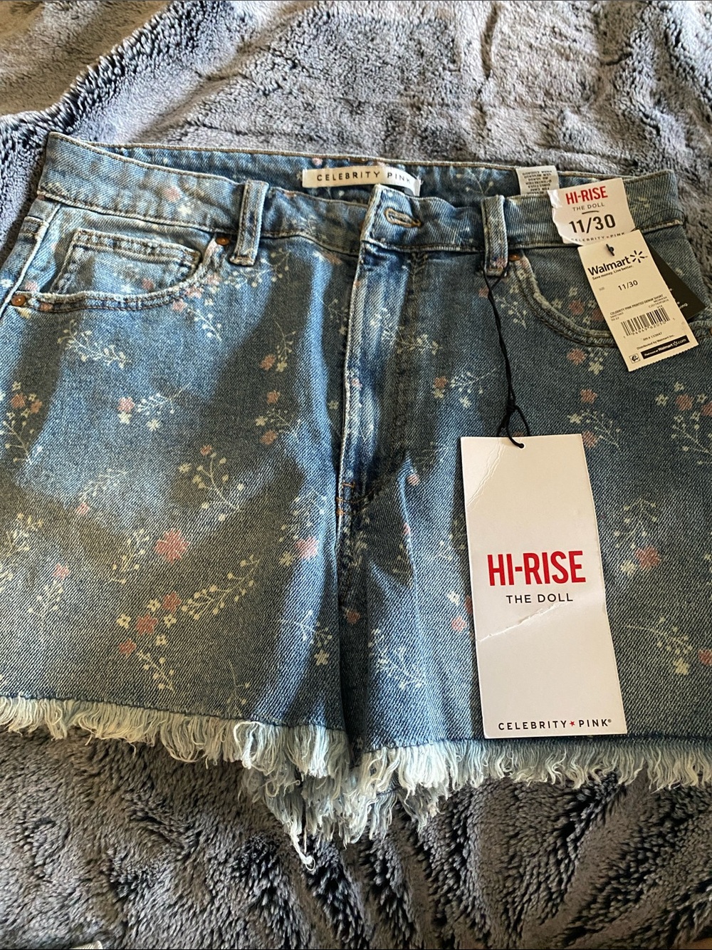 Celebrity Pink Light Blue Floral Hi-Rise Denim Shorts